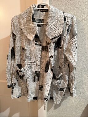 KI MENG Newspaper Print Button-Up Jacket XL - Black & White